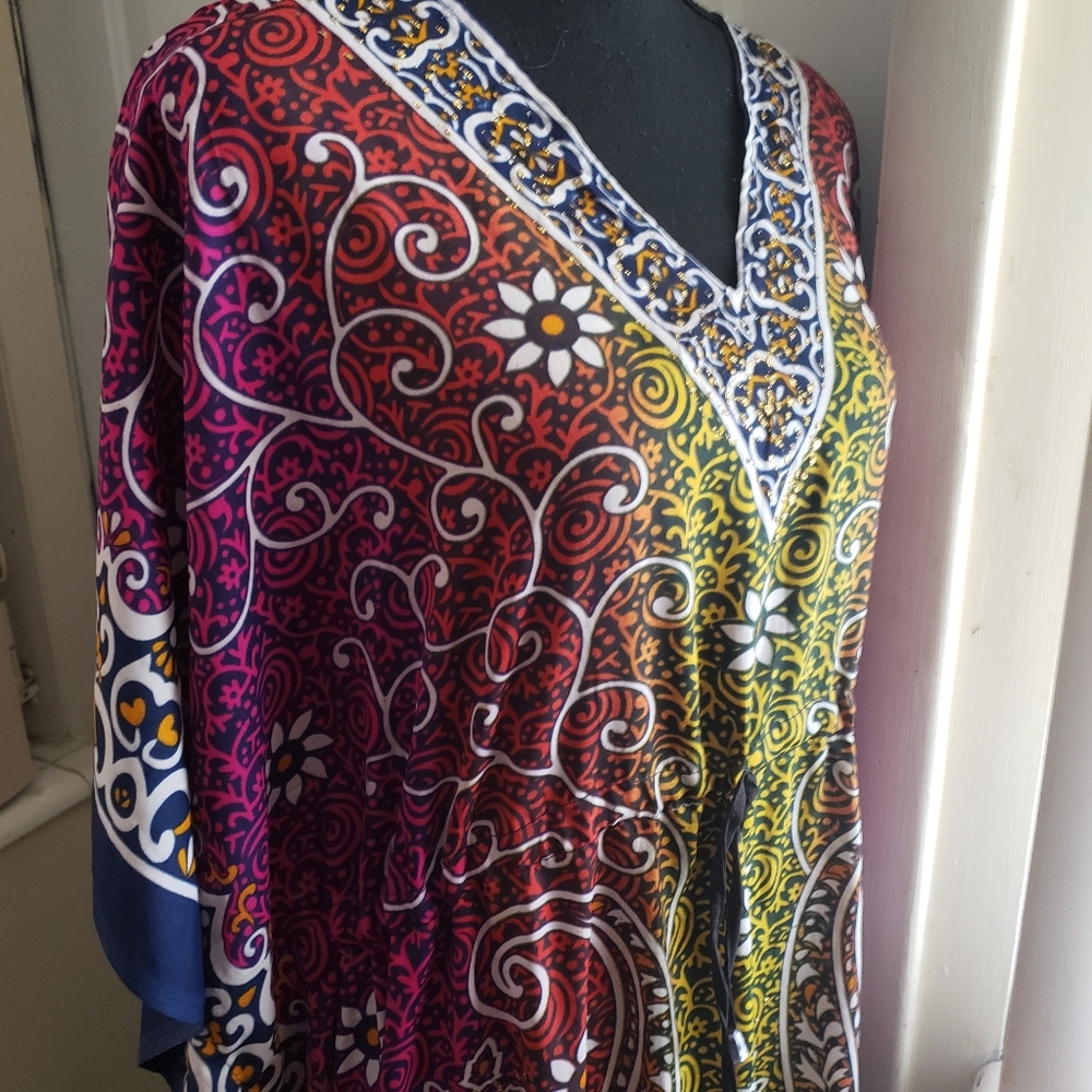 New Multicolored Floral Kaftan Abaya Coverup Dress - Picture 1 of 15